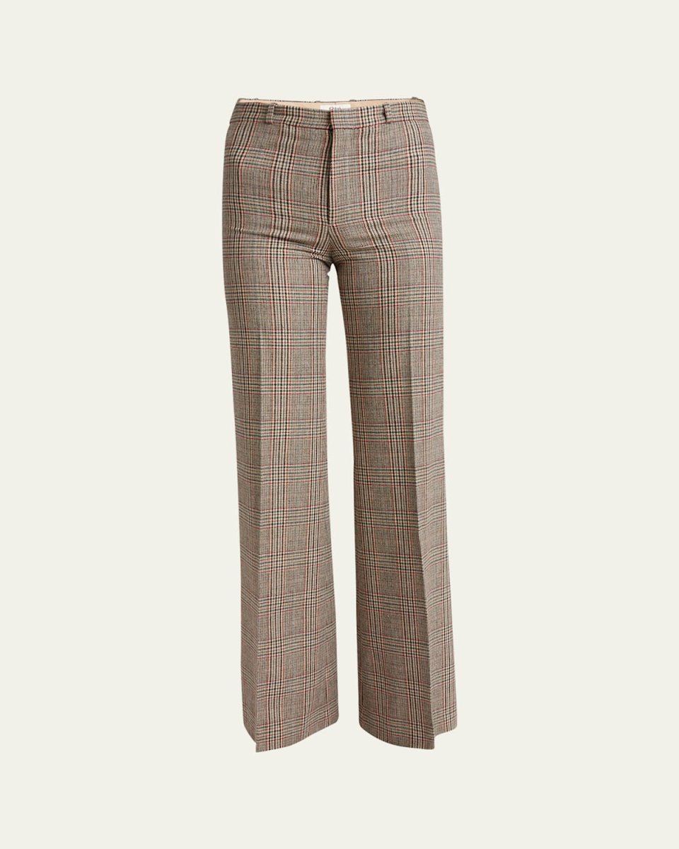 Prince of Wales Wide Leg Wool Trousers